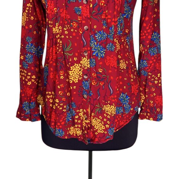 Maeve Anthropologie Women's Shirt Button Up Floral Pleated Colorful Spring Top M - Picture 7 of 9